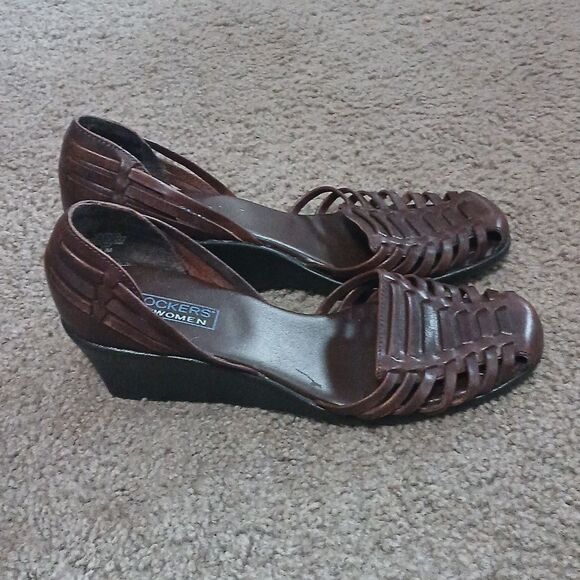 Dockers DKANAK Wedge Heel Sandals Women's  Brown Leather Strappy Sz 8.5 EUC - Picture 5 of 8